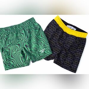 Boys Swim Trunks Bundle 4T | Reebok Green & Batman Black Lined Swim Shorts